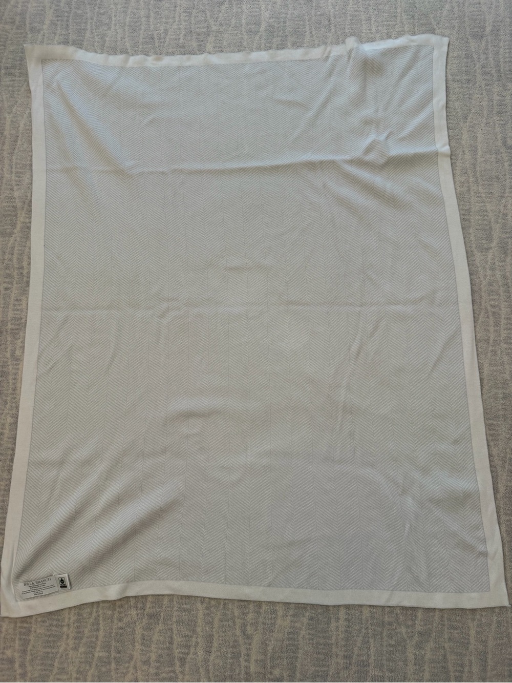 Boll & Branch Organic Cotton Blue & White Herringbone Baby Blanket